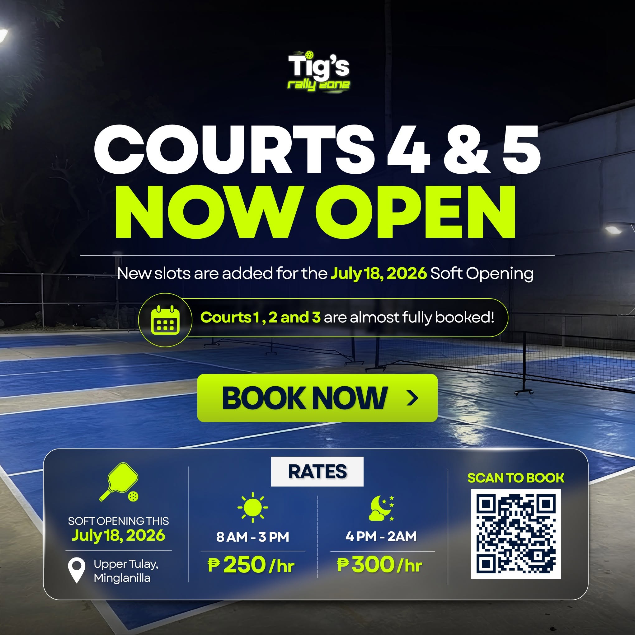 Tig's Rally Zone Courts 4 and 5 now open announcement